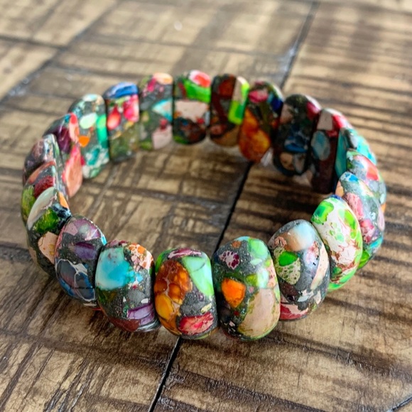 19mm Jasper Chakra Stretch Bead Bracelet - Picture 3 of 8